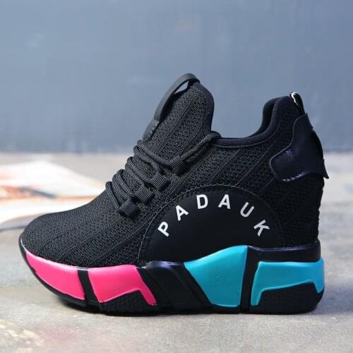 Womens Sneakers Platform Creeper High Hidden Wedge 9CM Heel Lace Sport Shoes Casual Mesh Breathable Korean Styles New 2020
