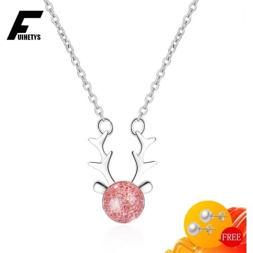 Bali Jelry Necklace 925 Silver Jewelry Elk Shape Strawberry Quartz Gemstone Pendant Accessories for Women Wedding Engagement