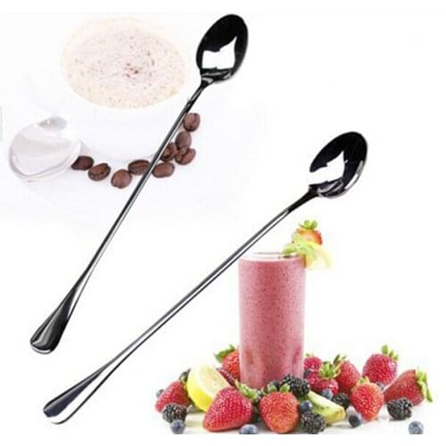 2Pcs/Lot Multi-Purpose High Quality Ice Cream Tea Coffee Handled Long Handle Stainless Steel Mixing Spoons Flatware