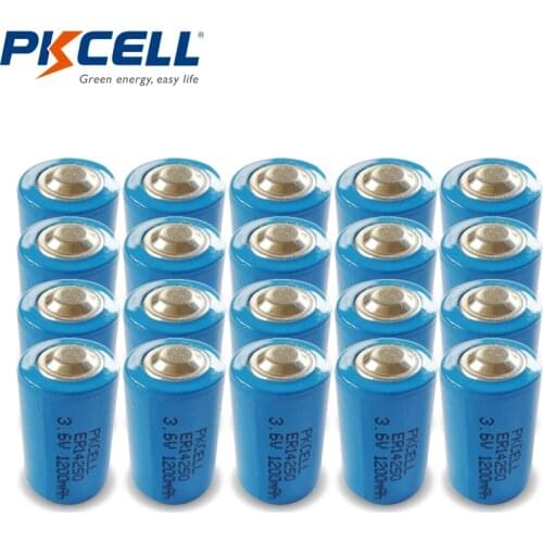 20Pcs PKCELL 1/2AA Battery 3.6V ER14250 14250 1200mAh LiSOCl2 Non-rechargeable Battery Batteries For GPS