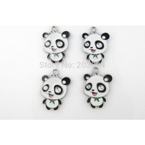 AE34 20pcs Mixed Silver Tone Enamel Panda Charms Pendants Jewelry DIY Jewelry Findings Floating Charm 29x21mm