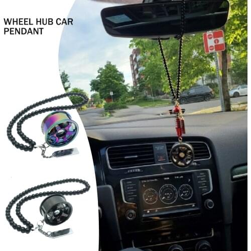 Car Styling Rearview Mirror Pendants Ornaments Aluminum Alloy Wheel Hub Rubber Tire Interior Hanging Key Chain For Rearview Car
