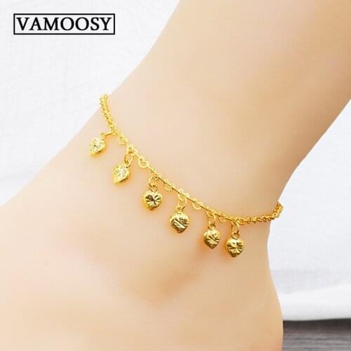 Bohemian 24K Gold Color heart shape anklets for women Vintage Yoga Beach Anklet Summer Style Sandals Brides Shoes Barefoot