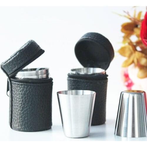 4pcs/set Mini 30ml Stainless Steel Wine Cup with PU Storage Box Whisky High Quality Wine Glass Outdoor Portable Cups Set Barware