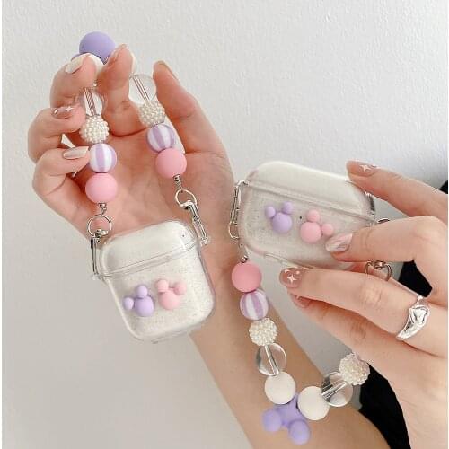 Cute Glitter Cartoon Cases For Airpods 1 2 Bracelets Lanyard Case For Apple Airpods pro Earphone Charging Box TPU Soft Cover
