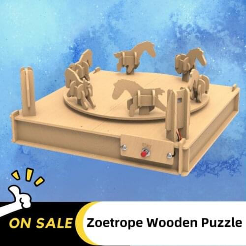 DIY Zoetrope Wooden Puzzle Carousel Illusion Visual Material Package Pre-film Running Horse Animation Creatively Decoration