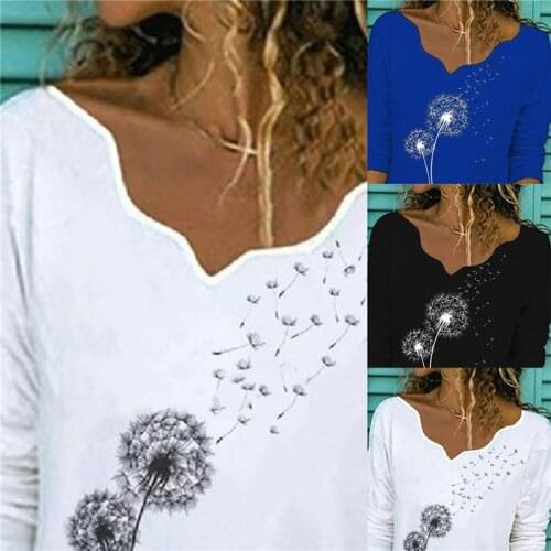 Elegant V Neck Long Sleeve Autumn Blouse Woman Dandelion Print Casual Shirts 2021 Fashion Streetwear Women Tops Pullover