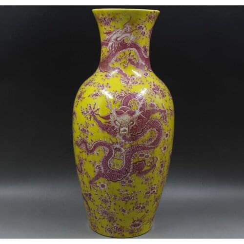 Antique SongDynasty porcelain vase,Yellow ground red bottle,hand painting crafts,Decorations,collection &Adornment,Free shipping