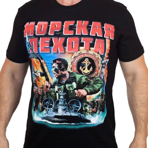 Men T Shirt Summer 100% Cotton T-shirt military Marines in black 100% cotton.T-shirts includes front russian T-Shirt harajuku