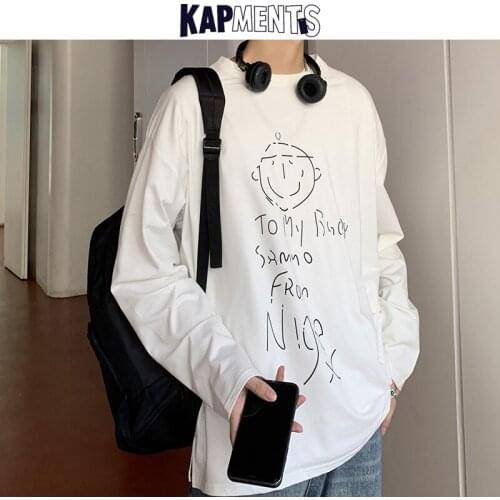 KAPMENTS Men Oversized Streetwear Graphic T-shirts 2021 Mens Funny Japan Style Hip Hop Tshirts Male Korean Long Sleeve T Shirt