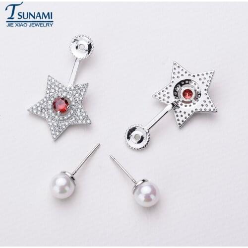 Tsunami DIY Five-pointed star Flexible Dangle Earrings Pearls Rhinestone Flashing Drop Earrings korean style Gifts Fashion Girl