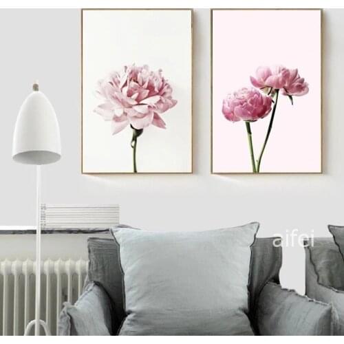 Pink Peony Flower Canvas Painting Nordic Poster Modular Wall Pictures for Living Room Home Decoration Posters and Prints