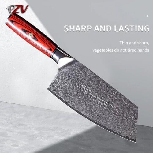 PZV China Kitchen Knives Chef Knife Damascus Steel Santoku Fishing Sharp Cooking Knife Handmade G10 Handle High-end Gift Box