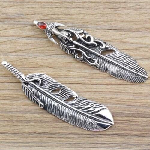 Takahashi Kagura Goros 925 Sterling Silver Retro Creative Big Sword Feather Pendant Men Women Personality Thai Silver Jewelry