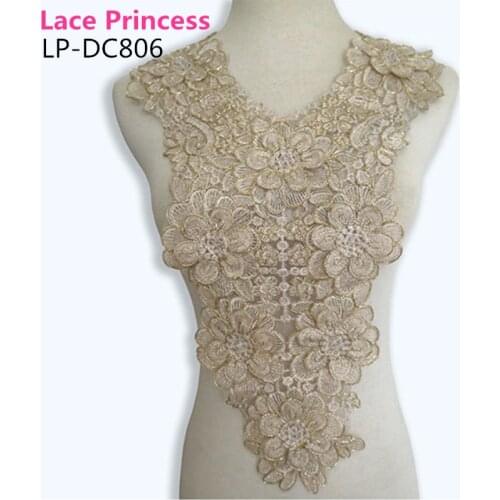 LP-DC806 gold polyester Embroidered venise lace collar lace trim clothing Accessories collar flower 300mm*550MM