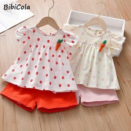 Cute Girls Clothes Sets 2Pcs Cartoon Kids Strawberry print Sleeve Tank Top and Solid color shorts Outfits for Girl Clothing