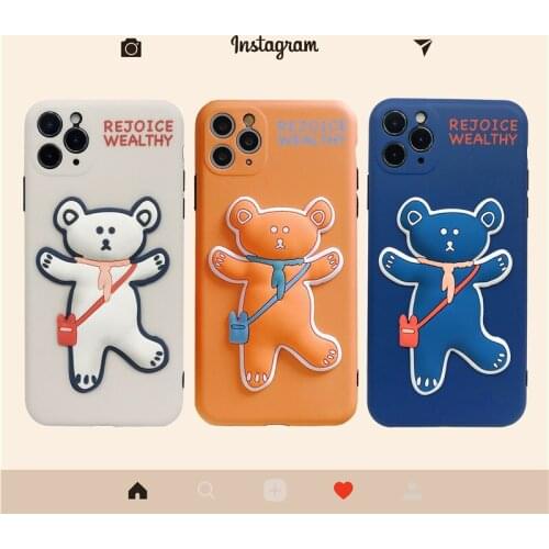 Ins 3d Bear Soft Silicone Case for IPhone 11 12 Pro Max Mini XR X XS 7 8 Plus SE 2020 Shell Cute Cartoon Protective Back Cover