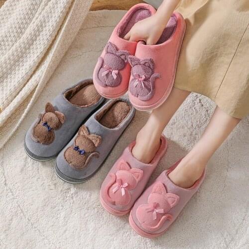 Couple Mules Winter Women Warm Slippers Home Bedroom Shoes Woman Fluffy Slippers Animal Plush Shoes Women New Arrival Flat Shoes