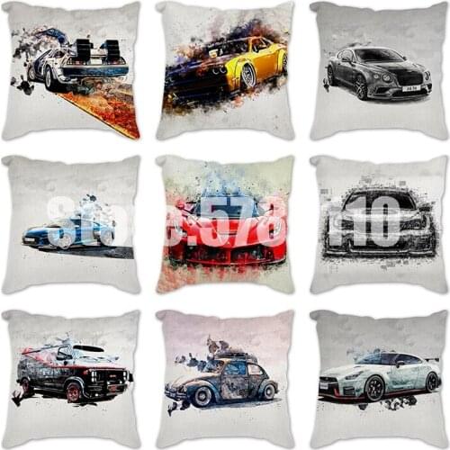 Home Watercolor car Cushion Cover Polyester Throw Pillows Sofa Home Decor Decoration Decorative Pillowcase 45*45cm Cushions
