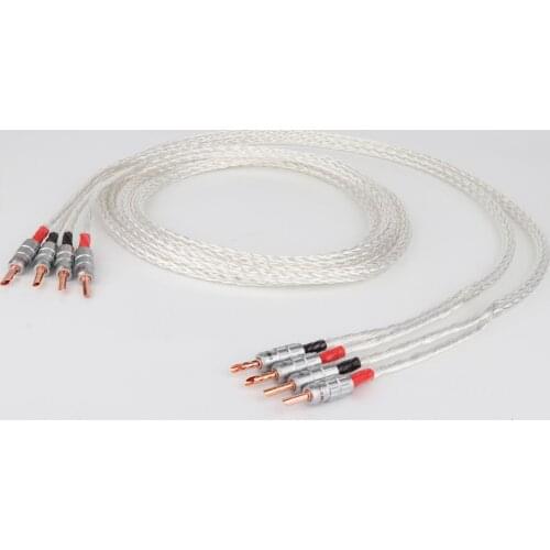 Pair 8AG 8N single crystal silver Plated Speaker Cable Banana Plug loudspeaker cable FOR HIFI amplifier