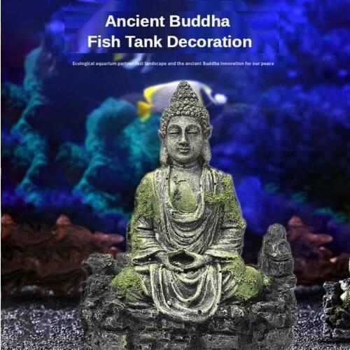 Resin Arifticial Ancient Buddha Aquarium Decoration Home Fish Tank Sitting Statue Ornament Fish Reptile Hiding Stone Rock
