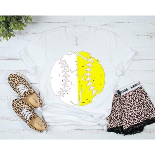 Split Half Baseball Softball Ball Distressed Mom Shirt Women Harajuku Graphic Mom Mama Female Clothing O Neck 100%Cotton shirts