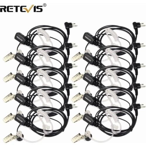 Retevis 10pcs 2 Pin Walkie Talkie Acoustic Tube Headset PTT MIC Noise Reduction Covert Earpiece For Motorol GP68/GP300/P040