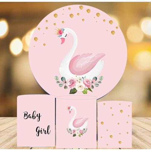 Pink Swan Animal Circle Round Background Princess Baby Shower Birthday Party Banner Candy Table Plinth Cover Elastic Photoshoot