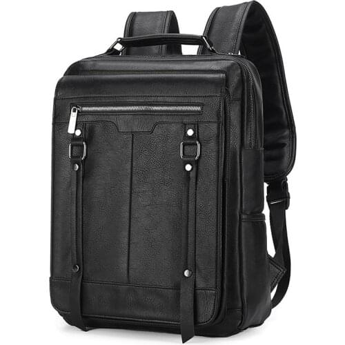 Large Capacity Men Pu Leather Backpack Vintage Man Laptop Backpacks Waterproof Travel Backbag Student School Bags Mochila 2021