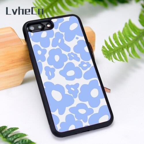 LvheCn Silicone Rubber Phone Case Cover for iPhone 6 6S 7 8 Plus X XS XR 11 12 Mini Pro Max Hippy Flowers Swirl Blue