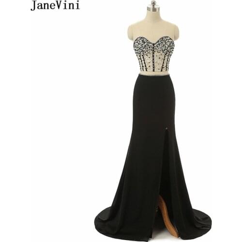 JaneVini Sexy Black Chiffon Mother of The Bride Dresses Mermaid Two Pieces Evening Dress Beading Lace Dubai Formal Party Gowns