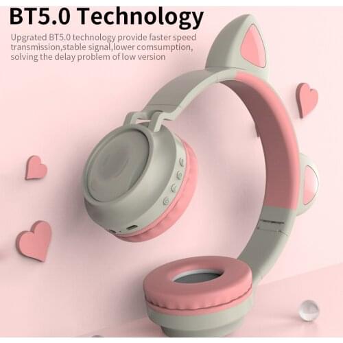 Sports Gaming Headset Wireless BT 5.0 Headphone Cat Ear Lighting Folding Portable Stereo TF Card/Wired Mode
