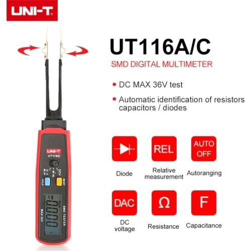 UNI-T SMD Multimeter Tester Resistor/Capacitor/Diode (RCD) Parameter Meter Digital Multimeter Smart Testing Clips UT116A/UT116C