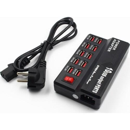 USB Fast Charging HUB10 Port 12A Smart Charging Station USB Charger Mobile Phone Tablet Digital Direct Charging Charger