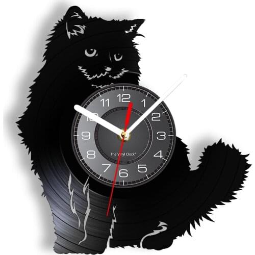 I Love Cats Vinyl LP Album Re-purposed Record Clock Fluffy Ragdoll Cat Pet Animal Silhouette LED Backlight Timepiece Unique GIft