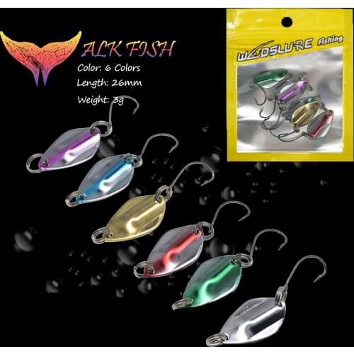 WALK FISH 6Pcs 3g/26mm Spinner Spoon Sequins Lure Metal Bait Fishing Lure Single Hook Artificial Hard Bait Winter Ice Fishing