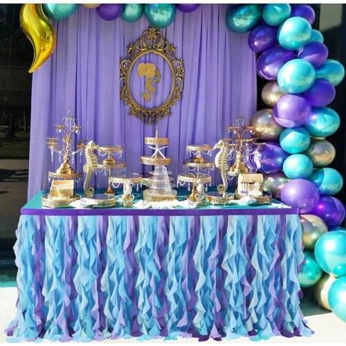 Table Skirt Tulle Tutu Table cloth Little Mermaid Rags 6ft 9ft 14ft Birthday Baby Shower Party Decorations Table Skirting