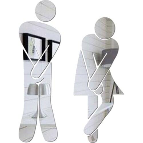 Home Bedroom Mirror Sticker Toilet Room Sign Decorative Bathroom Sign For Hotel Bar Restaurant Mirror Wall Creative Wall Decals