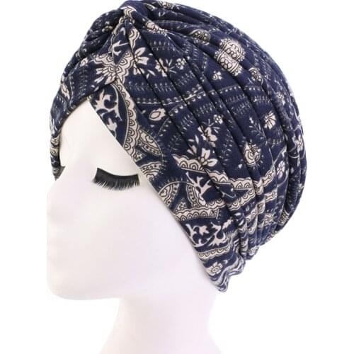 2021 Printing Cotton Turban Caps for Women Muslim Under Hijab Hat Female Head Wraps Islamic Headscarf Bonnet Arab African Hat