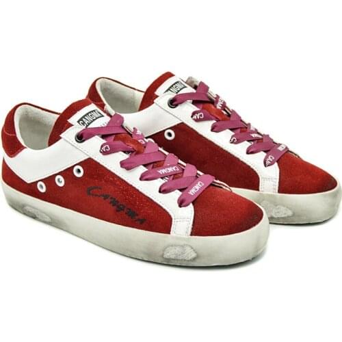 CANGMA Luxury Brand Italy Designer Lady Casual Shoes Red Flats Cow Suede Autumn Vintage Female Shoes Women Sneakers Girls