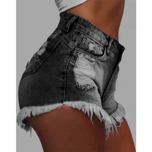 Womens Fashion Casual Summer Cool Womens Denim Shorts High Waist Plus Size Sexy Shorts Slim Tassels Hole Sexy Denim Shorts