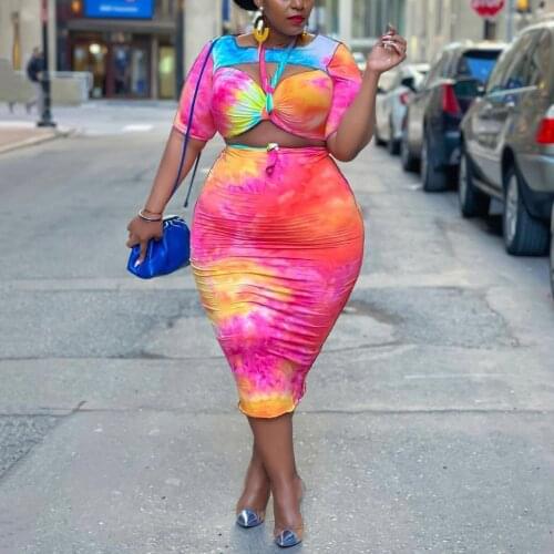 4xl Plus Size Skirt Sets African Womens Blouse & SKirts Bodycon Printed Hollow Sexy Elegant Evening Night Club Wear Outfits Sets