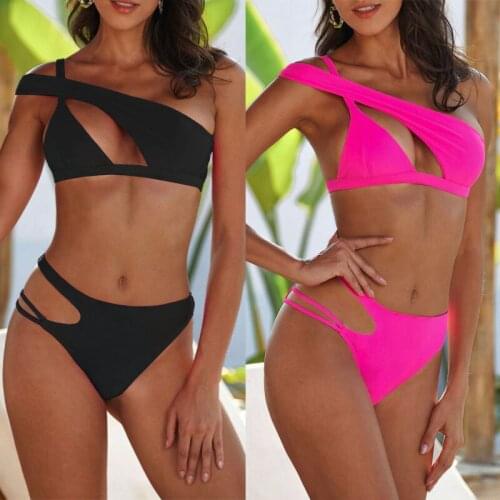 Two piece swimsuit ladies low waist bikini family swimwear black and red swimming suit womens 2020 tankini Single shoulder set
