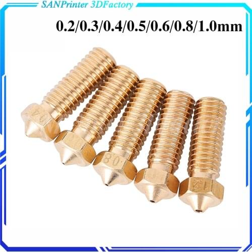 5PCS 3D Printer Brass Volcano Nozzle M6 Extruder Nozzle 0.4/0.6/0.8/1.0/1.2mm For 1.75mm Filament For 3D Printer Parts