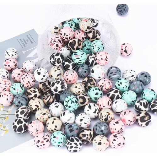 50Pcs/Lot Leopard Camo Silicone BeadsTeething 12mm Loose Beads Baby Teether BPA Free DIY Necklace Pacifier Chain for Baby