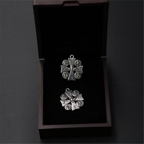 WKOUD 6pcs Silver Color Catholic Holy Cross four holy Charm Necklace Earring DIY Religion Jewelry Alloy Pendants A916