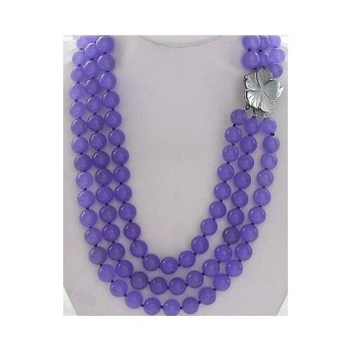 8mm Purple bead necklace shell flower 3 rows Necklace First row 17" earring