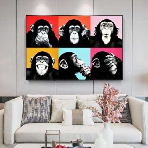 Abstract Funny Monkey Canvas Paintings On The Wall Art Posters And Prints Animals Graffiti Art Pictures Kids Room Wall Decal