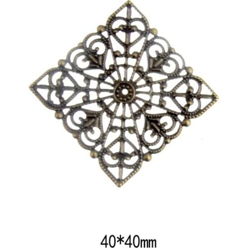 Free shipping Retail 10 Antique Bronze Filigree Square Wraps Connectors Metal Crafts Gift Decoration DIY Findings 40x40mm F0389