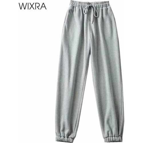 Wixra Womens 100%Cotton Drawstring Harem Pants Casual Elastic Waist Sweatpants Pockets New Baggy Trousers